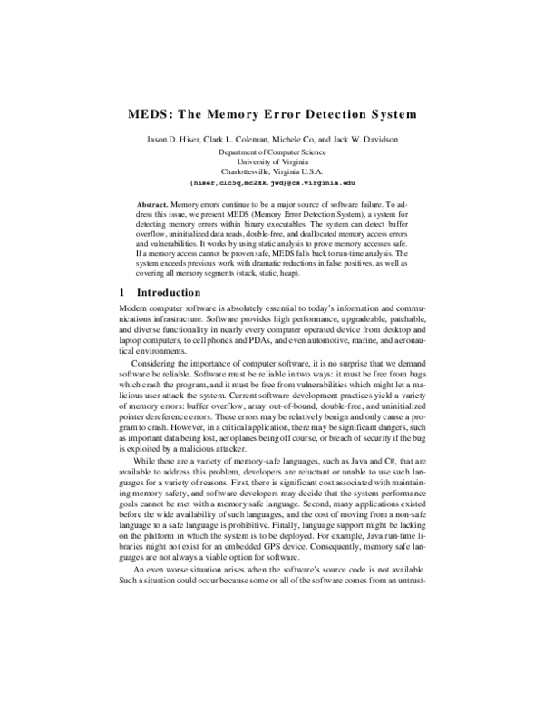 (PDF) MEDS: The Memory Error Detection System