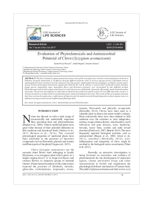 (PDF) Evaluation of Phytochemicals and Antimicrobial Potential of Clove ...