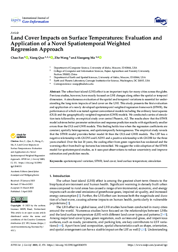 (PDF) Land Cover Impacts on Surface Temperatures: Evaluation and ...