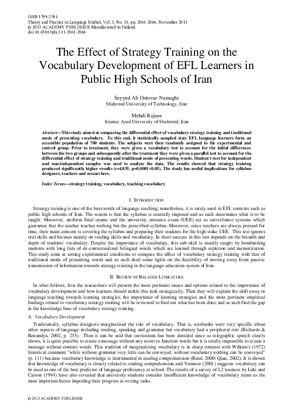 (PDF) The Effect of Strategy Training on the Vocabulary Development of ...