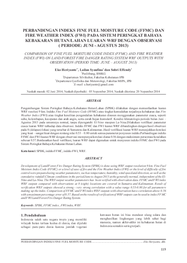 (PDF) Perbandingan Indeks Fine Fuel Moisture Code (FFMC) Dan Fire ...