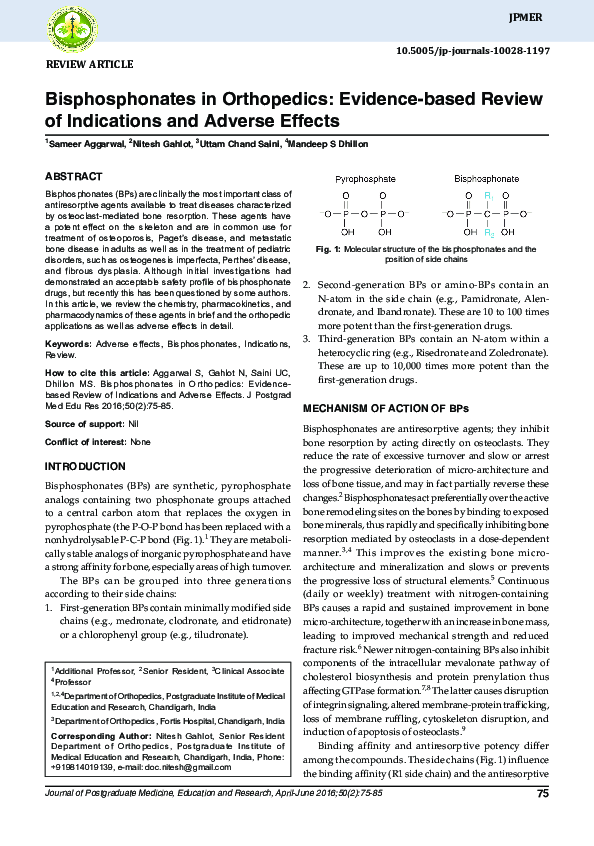 (PDF) Bisphosphonates in Orthopedics: Evidence-based Review of ...