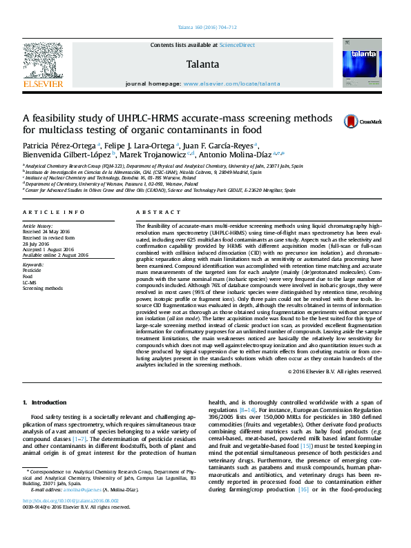 (PDF) A feasibility study of UHPLC-HRMS accurate-mass screening methods ...