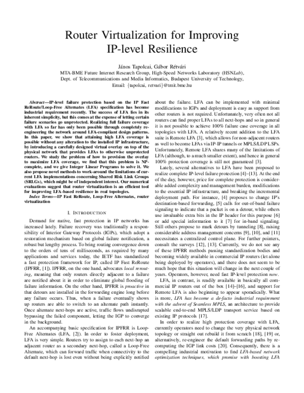 (PDF) Router virtualization for improving IP-level resilience
