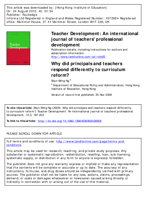 (PDF) Why did principals and teachers respond differently to curriculum ...