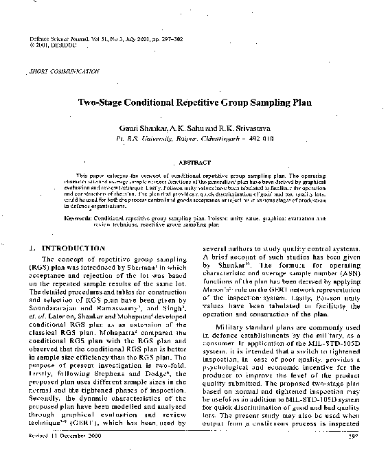 (PDF) Two stage conditional repetitive group sampling plan (Short ...