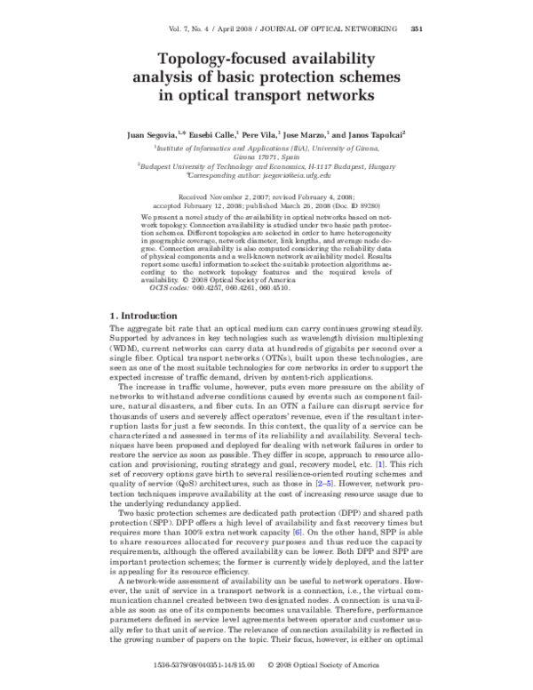 (PDF) Topology-focused availability analysis of basic protection ...