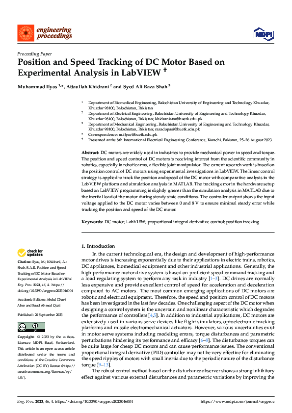 (PDF) Position and Speed Tracking of DC Motor Based on Experimental ...