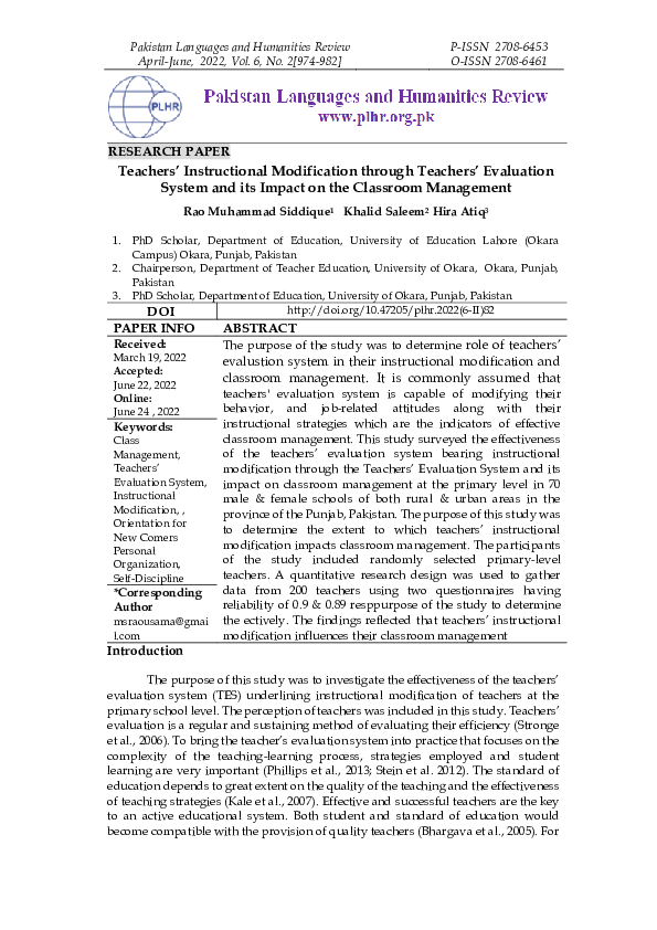 (PDF) Teachers’ Instructional Modification through Teachers’ Evaluation ...