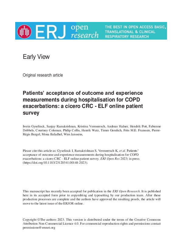 Patients’ acceptance of outcome and experience measurements during hospitalisation for COPD exacerbations: a cicero CRC - ELF online patient survey