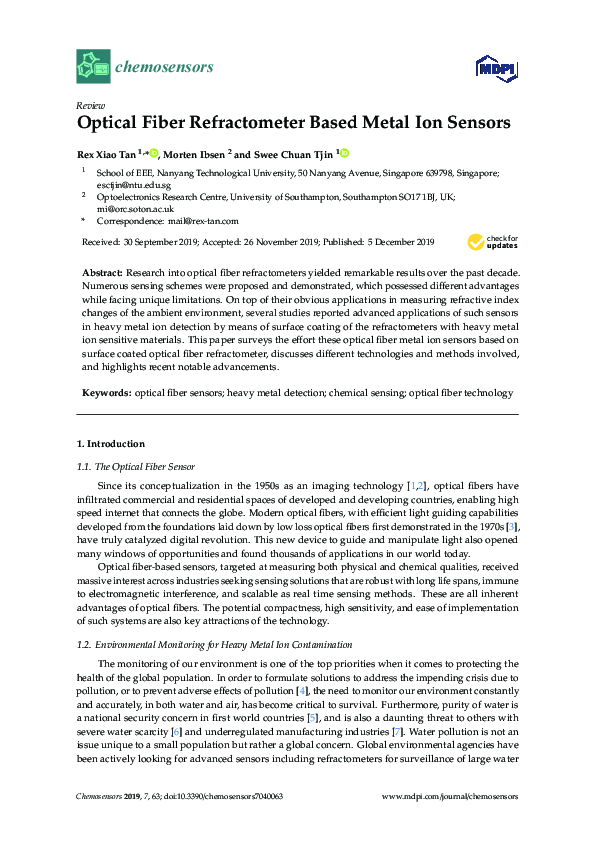 (PDF) Optical Fiber Refractometer Based Metal Ion Sensors