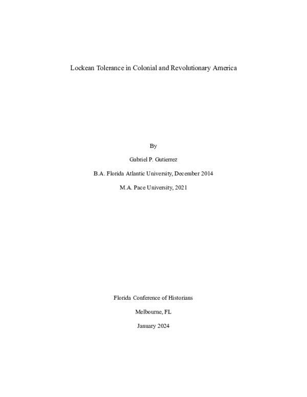 (PDF) Lockean Tolerance in Colonial and Revolutionary America