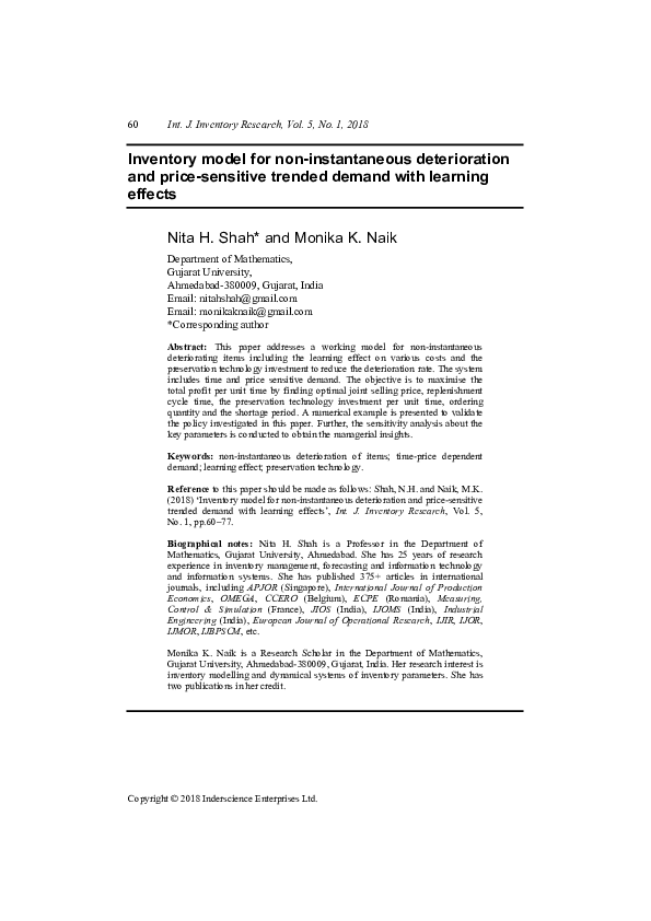 (PDF) Inventory model for non-instantaneous deterioration and price ...