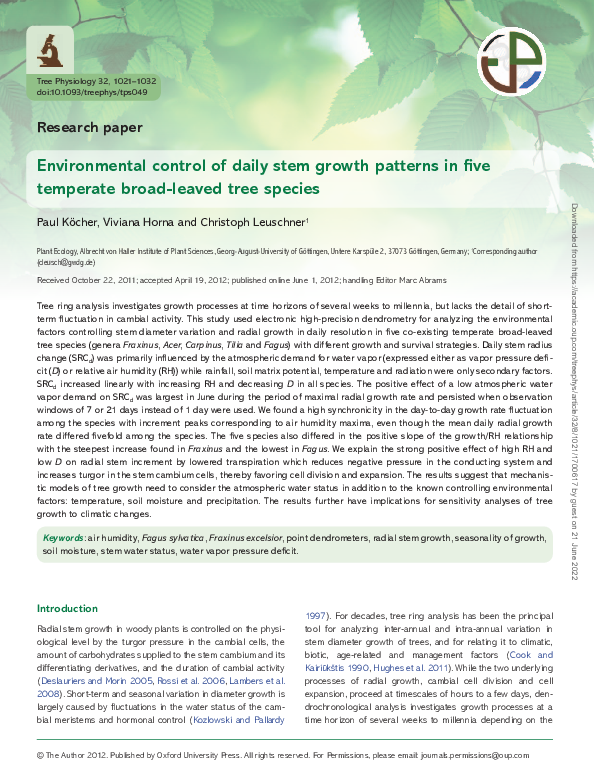 (PDF) Environmental control of daily stem growth patterns in five ...