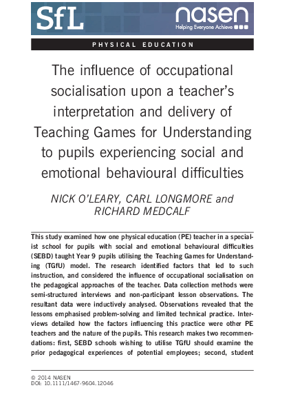 (PDF) The influence of occupational socialisation upon the teaching of ...