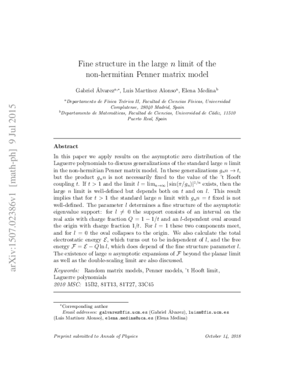 (PDF) Fine structure in the large n limit of the non-Hermitian Penner ...