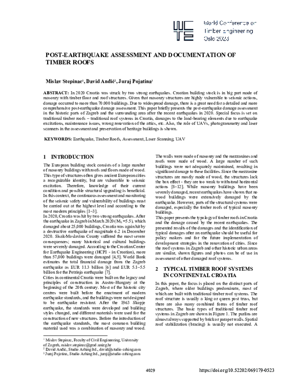 Pdf Post Earthquake Assessment And Documentation Of Timber Roofs