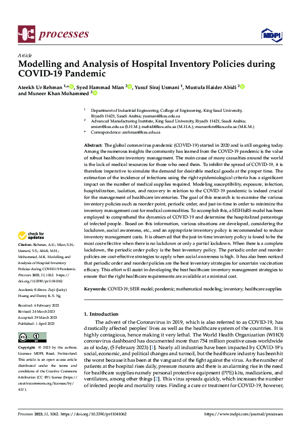 (PDF) Modelling and Analysis of Hospital Inventory Policies during ...