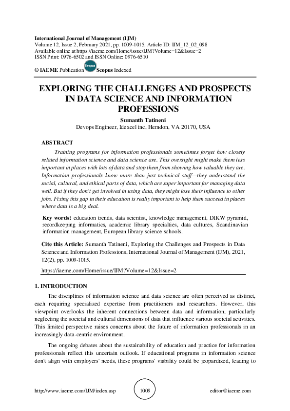 (PDF) EXPLORING THE CHALLENGES AND PROSPECTS IN DATA SCIENCE AND ...