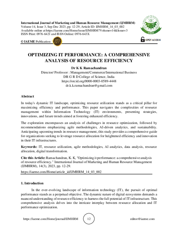 (PDF) OPTIMIZING IT PERFORMANCE: A COMPREHENSIVE ANALYSIS OF RESOURCE ...