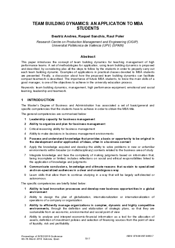 (PDF) Team Building Dynamics: An Application to Mba Students