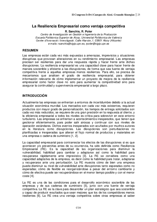 (PDF) La Resiliencia Empresarial como ventaja competitiva