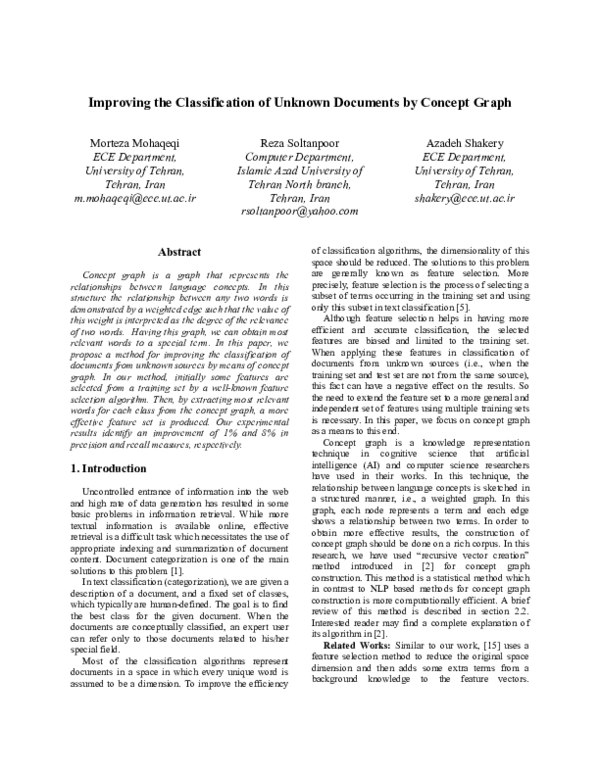 (PDF) Improving the classification of unknown documents by concept graph