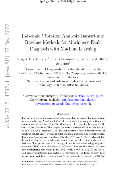 (PDF) Lab-Scale Vibration Analysis Dataset and Baseline Methods for ...