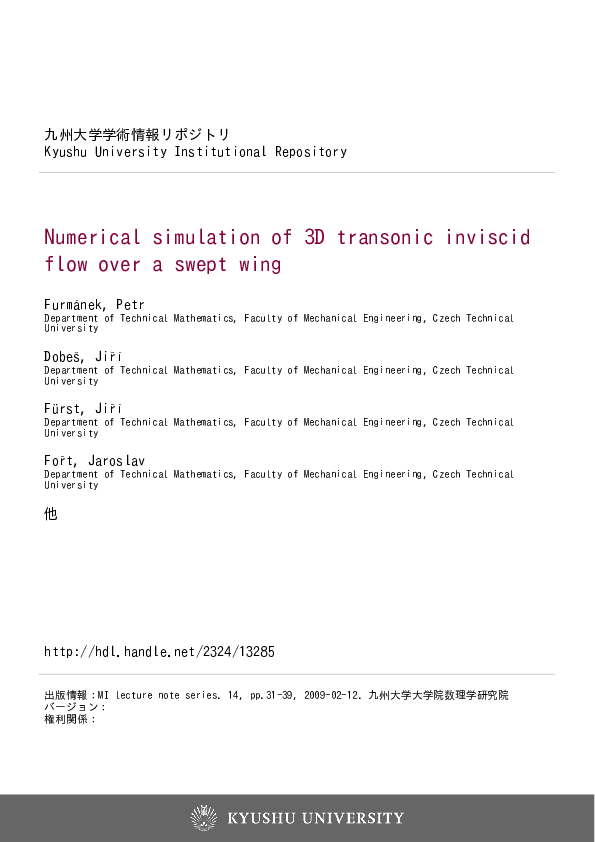 (PDF) Numerical simulation of 3D transonic inviscid flow over a swept wing