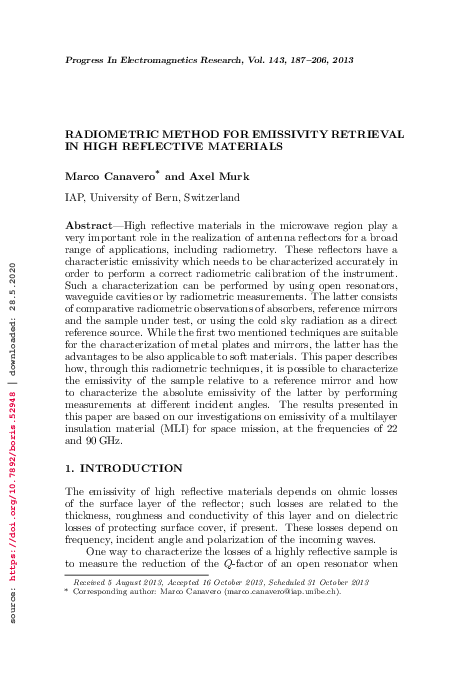 (PDF) Radiometric Method for Emissivity Retrieval in High Reflective ...