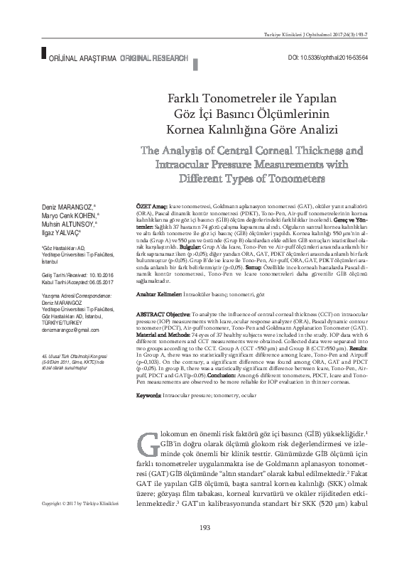 (PDF) The Analysis of Central Corneal Thickness and Intraocular ...