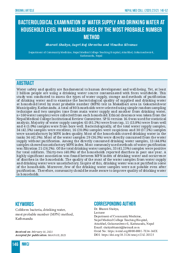 (PDF) Bacteriological Examination of Water supply and Drinking Water at ...