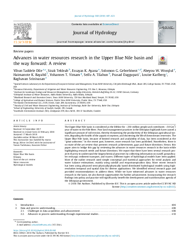  pdf advances in water resources research in the upper blue nile basin