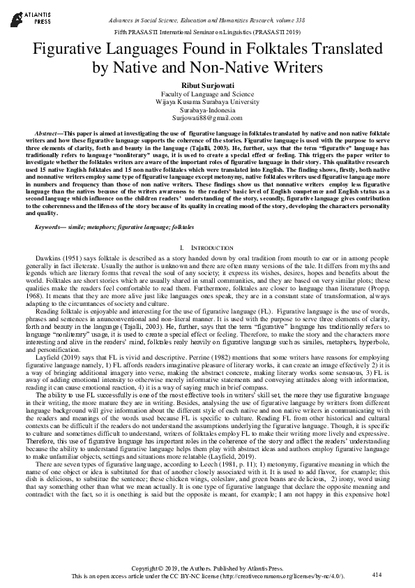 (PDF) Figurative Languages Found in Folktales Written by Native and Non ...