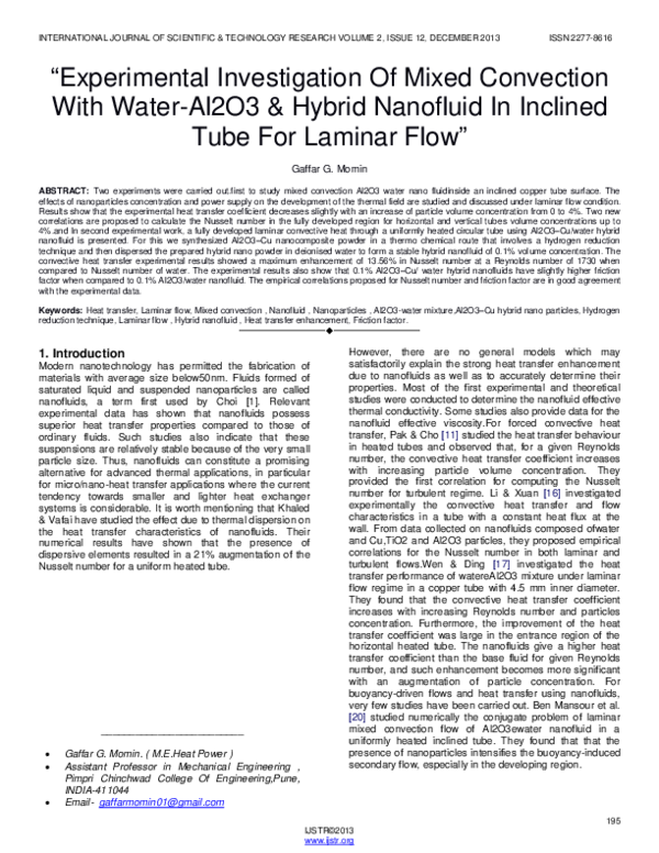 (PDF) Experimental Investigation Of Mixed Convection With Water-Al2O3 ...