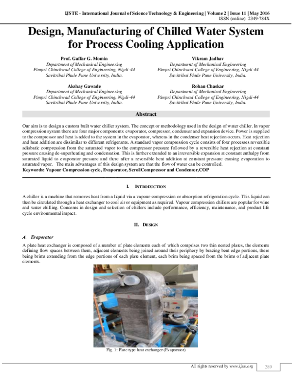 (PDF) Design, Manufacturing of Chilled Water System for Process Cooling ...