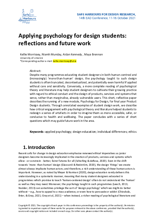 (PDF) Applying psychology for design students: reflections and future work