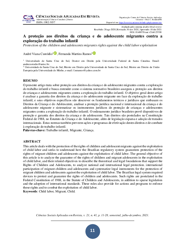 A proteção aos direitos da criança e do adolescente migrantes contra a exploração do trabalho infantil