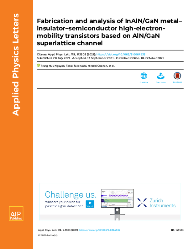 (PDF) Fabrication and analysis of InAlN/GaN metal–insulator ...