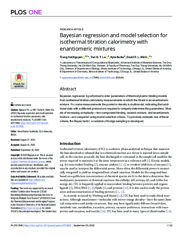 (PDF) Bayesian regression and model selection for isothermal titration ...