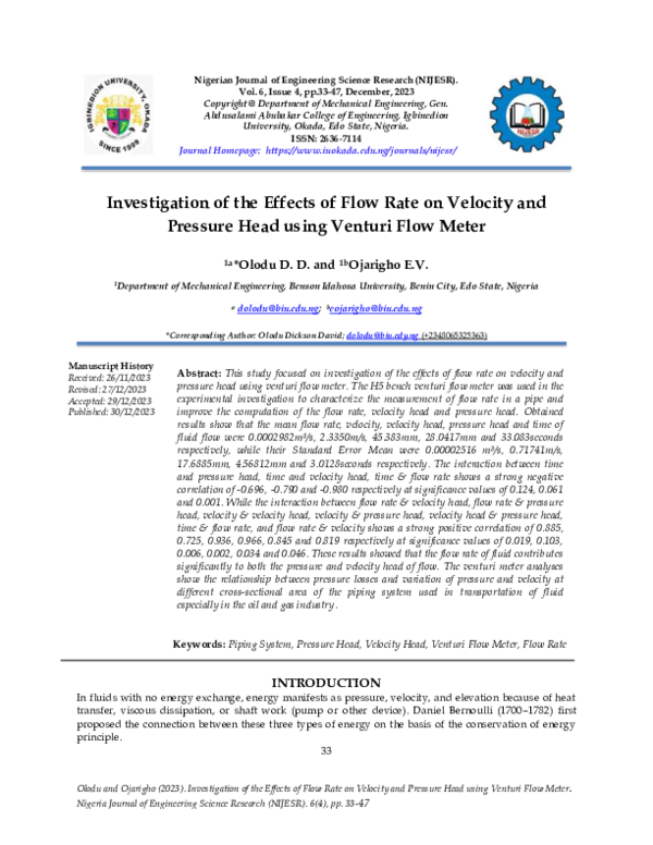 (PDF) Investigation of the Effects of Flow Rate on Velocity and ...