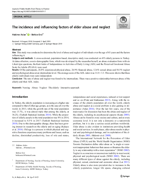 (PDF) The incidence and influencing factors of elder abuse and neglect