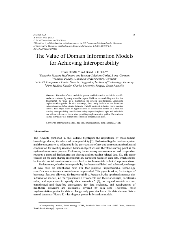 (PDF) The Value of Domain Information Models for Achieving Interoperability