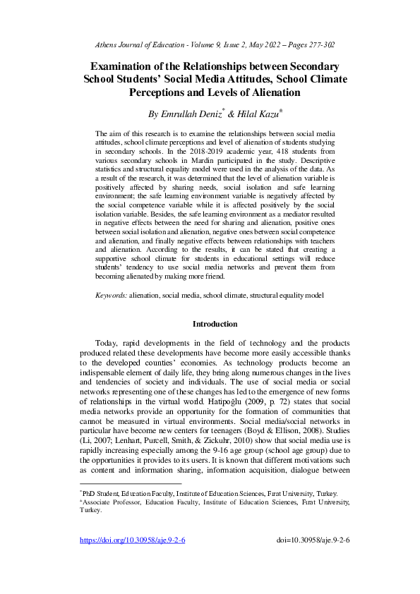 (PDF) Examination of the Relationships between Secondary School ...