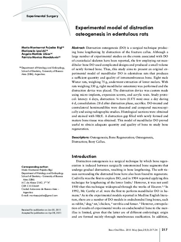 (PDF) Experimental model of distraction osteogenesis in edentulous rats