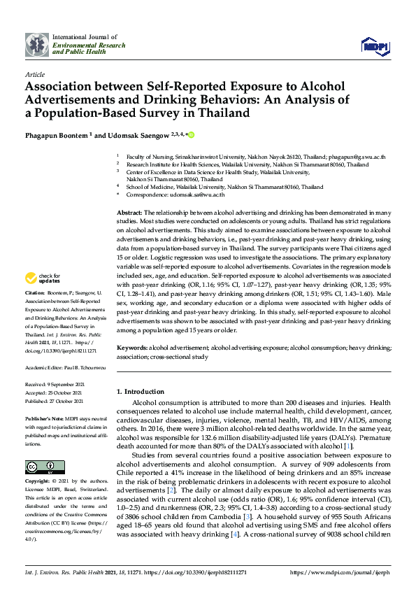 (PDF) Association between Self-Reported Exposure to Alcohol ...