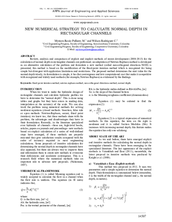 (PDF) New Numerical Strategy to Calculate Normal Depth in Rectangular ...