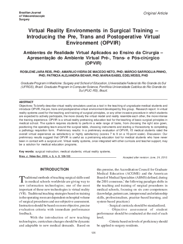 (PDF) Virtual Reality Environments in Surgical Training - Introducing ...