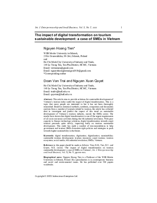 (PDF) The impact of digital transformation on tourism sustainable ...