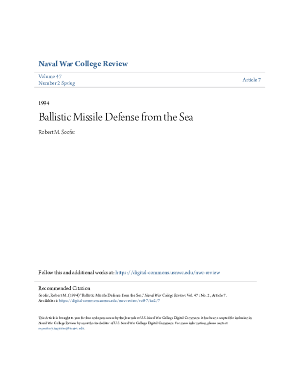 (PDF) Ballistic Missile Defense from the Sea